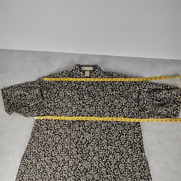 Express Silk Womens 100% Silk Black, Brown Floral Pattern Button Down Dress Sz S - Picture 7 of 12